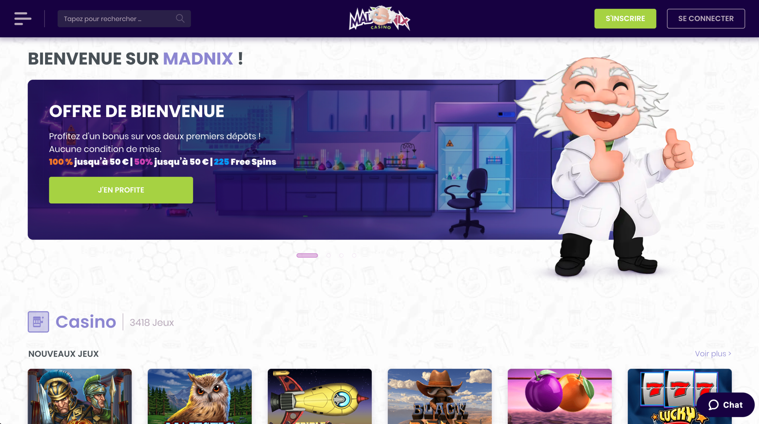 Madnix Casino — Interface officielle avec Prof. Nix et promotions